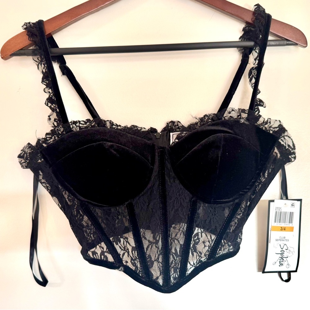 Black Lace and Velvet Corset Bustier Alex & Sophia NWT Size 3/4